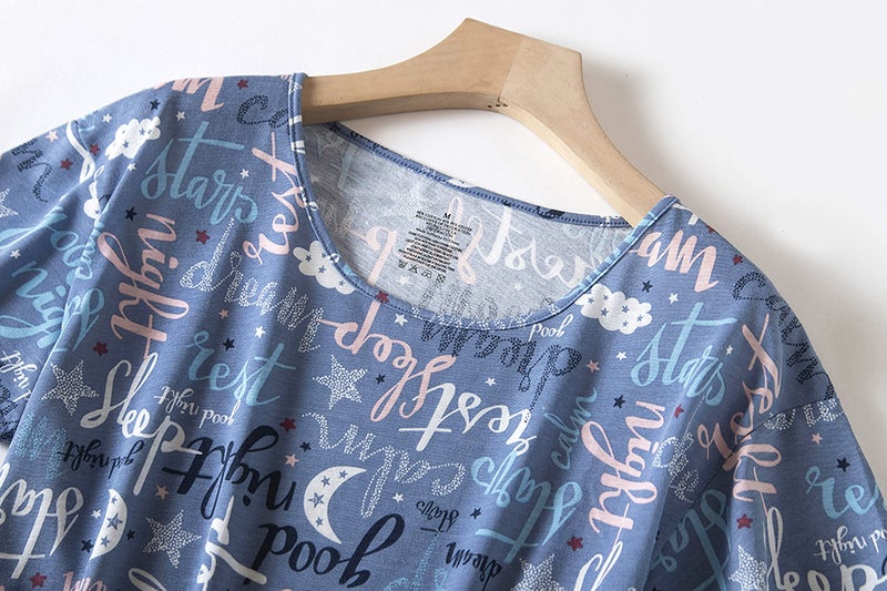 PNAEONG Womenâ€™s Pajama Set - Cotton-Blend Short-Sleeve Loose Top with Matching Capri Bottoms SY215-Good Night-L - Image 5